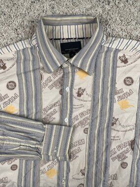 Phat Farm Denim Mens Long Sleeve Button Up Shirt Western XL Western Print Beige